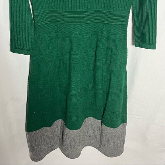 Vintage Eliza J Knit Colorblock Green Grey Long Sleeve Dress M - Picture 9 of 10